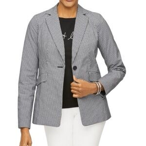 Talbots Tailored Check Long Blazer Black White Plaid Size 8